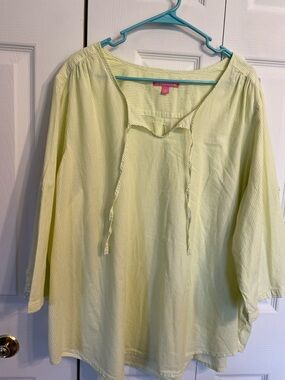 Woman Within Pale Lime and white stripe Tie-Front Tunic